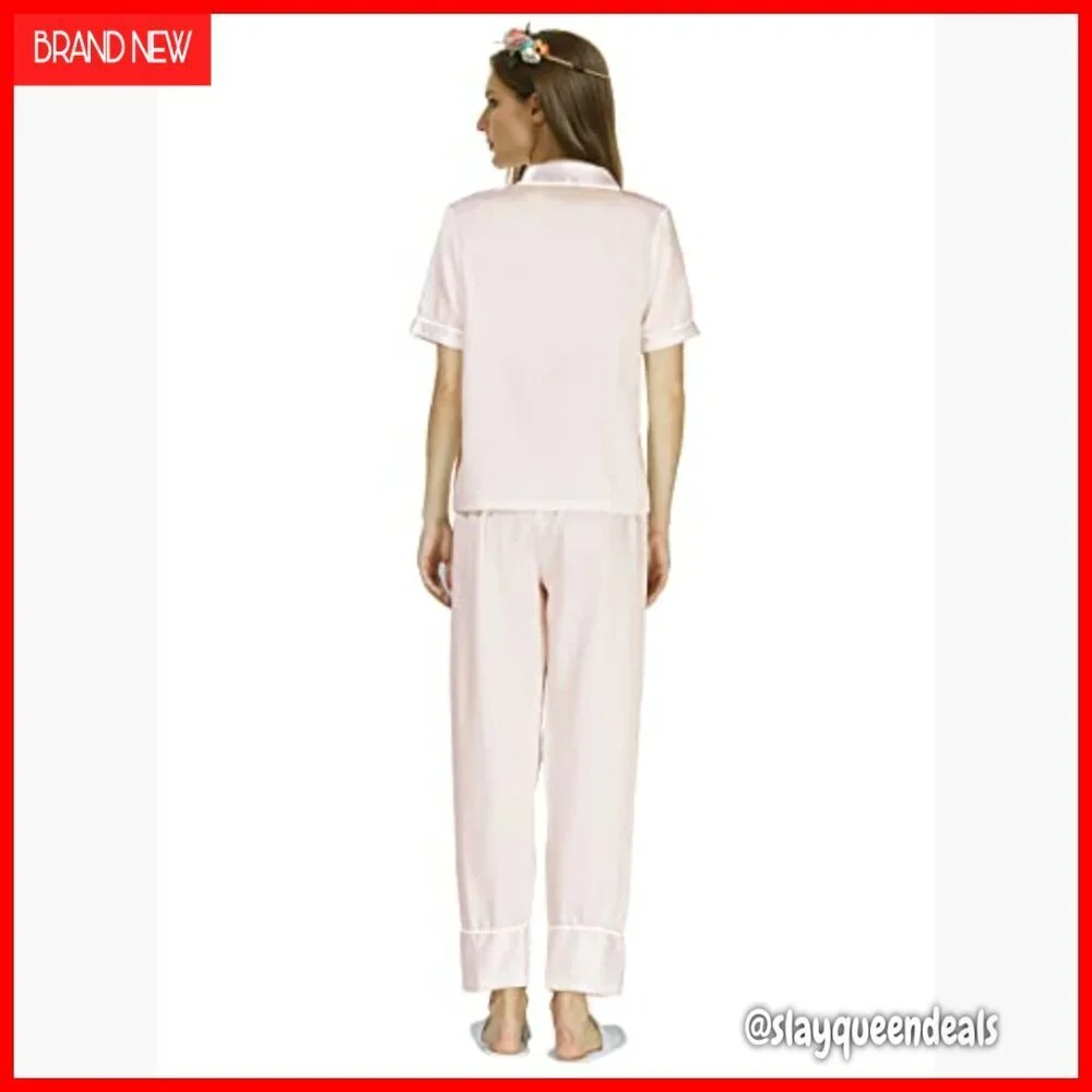 Silk Satin Pajama Set Short Sleeve Button Down Loungewear Sleepwear